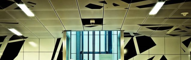 an image of a suspended ceiling with a graphic pattern