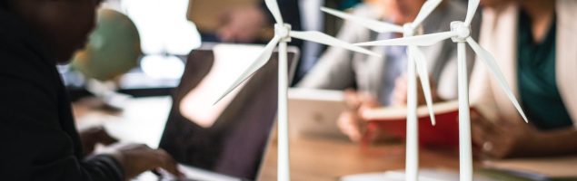 an image of mini wind turbines in an office